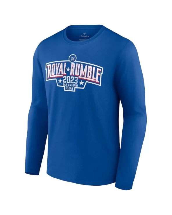 Men's Fanatics Branded Royal Royal Rumble 2023 San Antonio Logo Long Sleeve T-Shirt $12.88 T-Shirts