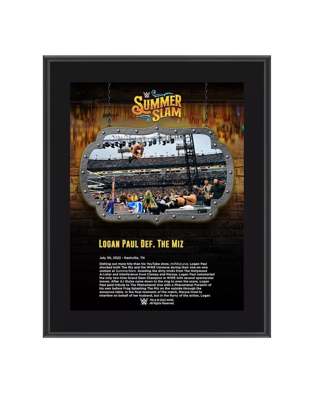 Logan Paul 10.5" x 13" 2022 SummerSlam Sublimated Plaque $7.92 Home & Office