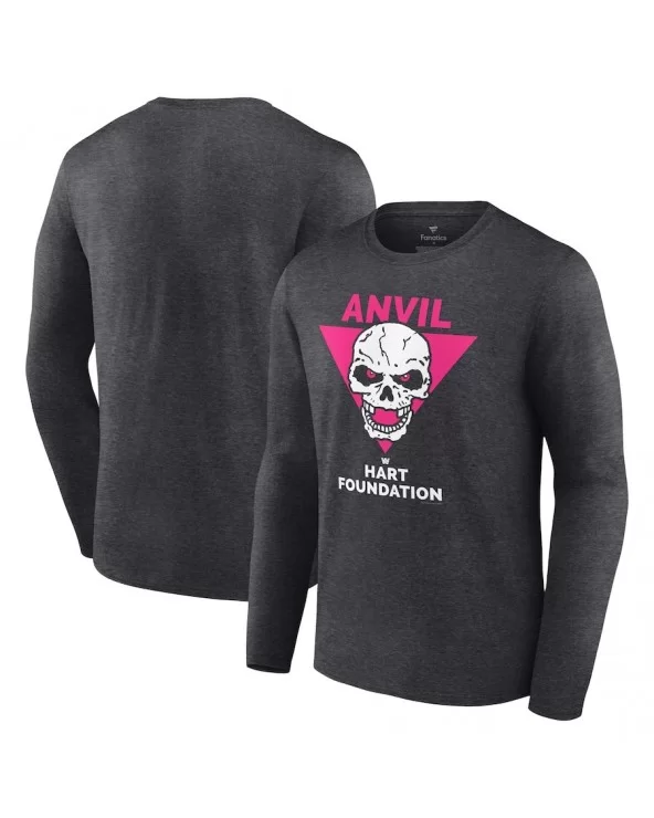 Men's Fanatics Branded Jim Neidhart Charcoal Hart Foundation Retro Long Sleeve T-Shirt $13.16 T-Shirts
