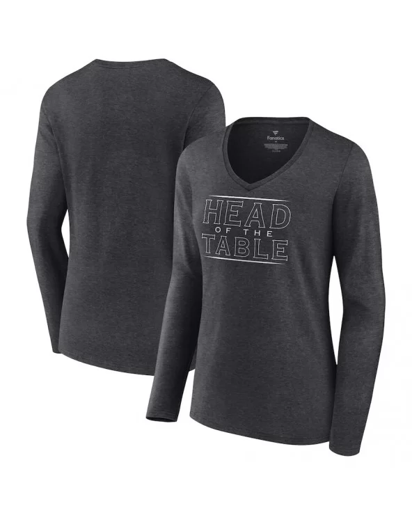 Women's Fanatics Branded Charcoal Roman Reigns Head Of The Table V-Neck Long Sleeve T-Shirt $12.04 T-Shirts