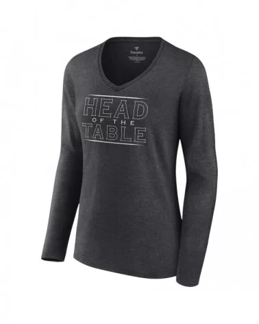 Women's Fanatics Branded Charcoal Roman Reigns Head Of The Table V-Neck Long Sleeve T-Shirt $12.04 T-Shirts