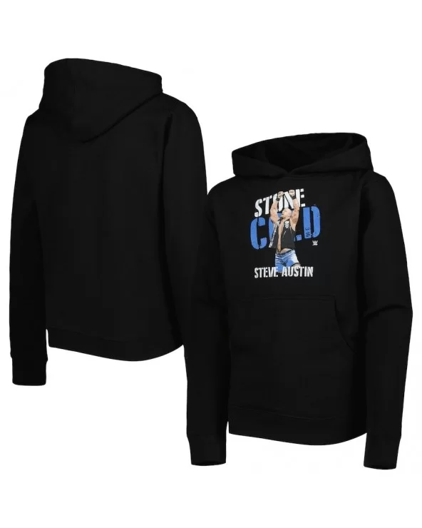 Youth Black "Stone Cold" Steve Austin Pullover Hoodie $16.92 Apparel