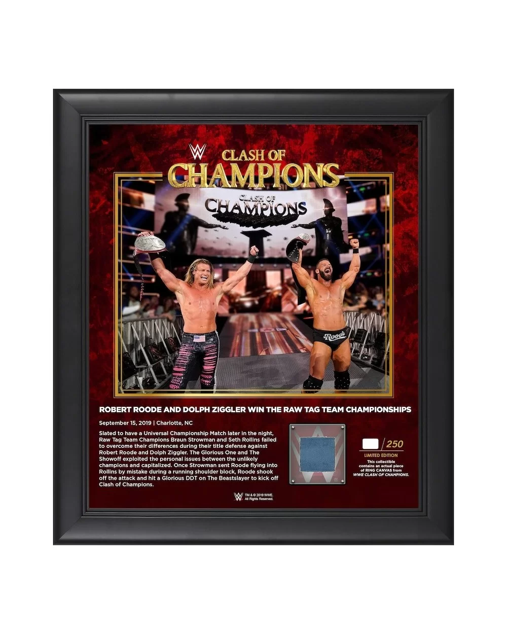 Dolph Ziggler & Robert Roode WWE Framed 15" x 17" 2019 Clash of Champion Collage with Piece of Match-Used Canvas - Limited Ed...