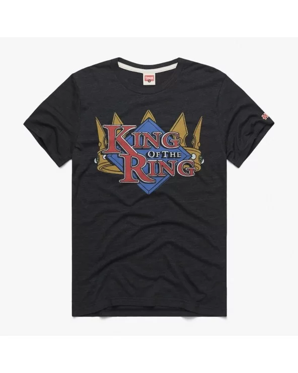 Men's Homage Heather Black King Of The Ring Retro Event Logo T-Shirt $13.72 T-Shirts