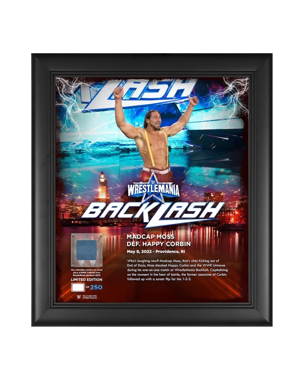 Madcap Moss WWE Framed 15" x 17" 2022 WrestleMania Backlash Core Frame with a Piece of Match-Used Canvas - Limited Edition of...