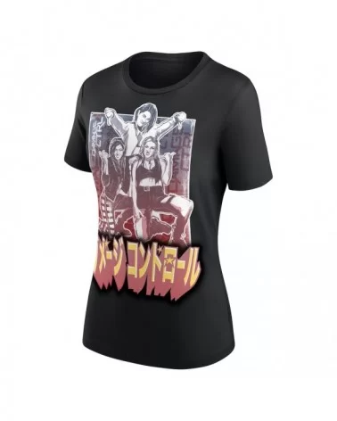 Women's Black Damage CTRL Kanji T-Shirt $8.88 T-Shirts