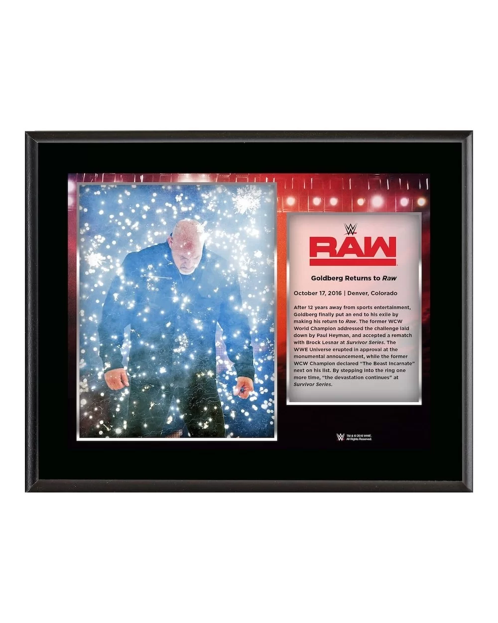 Goldberg Framed 10.5" x 13" October 17 2016 Monday Night RAW Sublimated Plaque $10.08 Collectibles