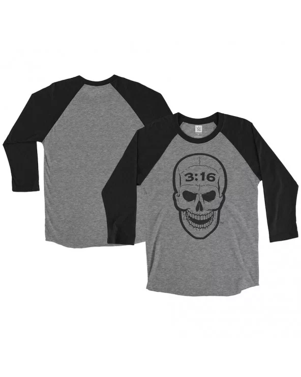 Men's Gray "Stone Cold" Steve Austin 3:16 Skull Raglan Long Sleeve T-Shirt $12.32 T-Shirts