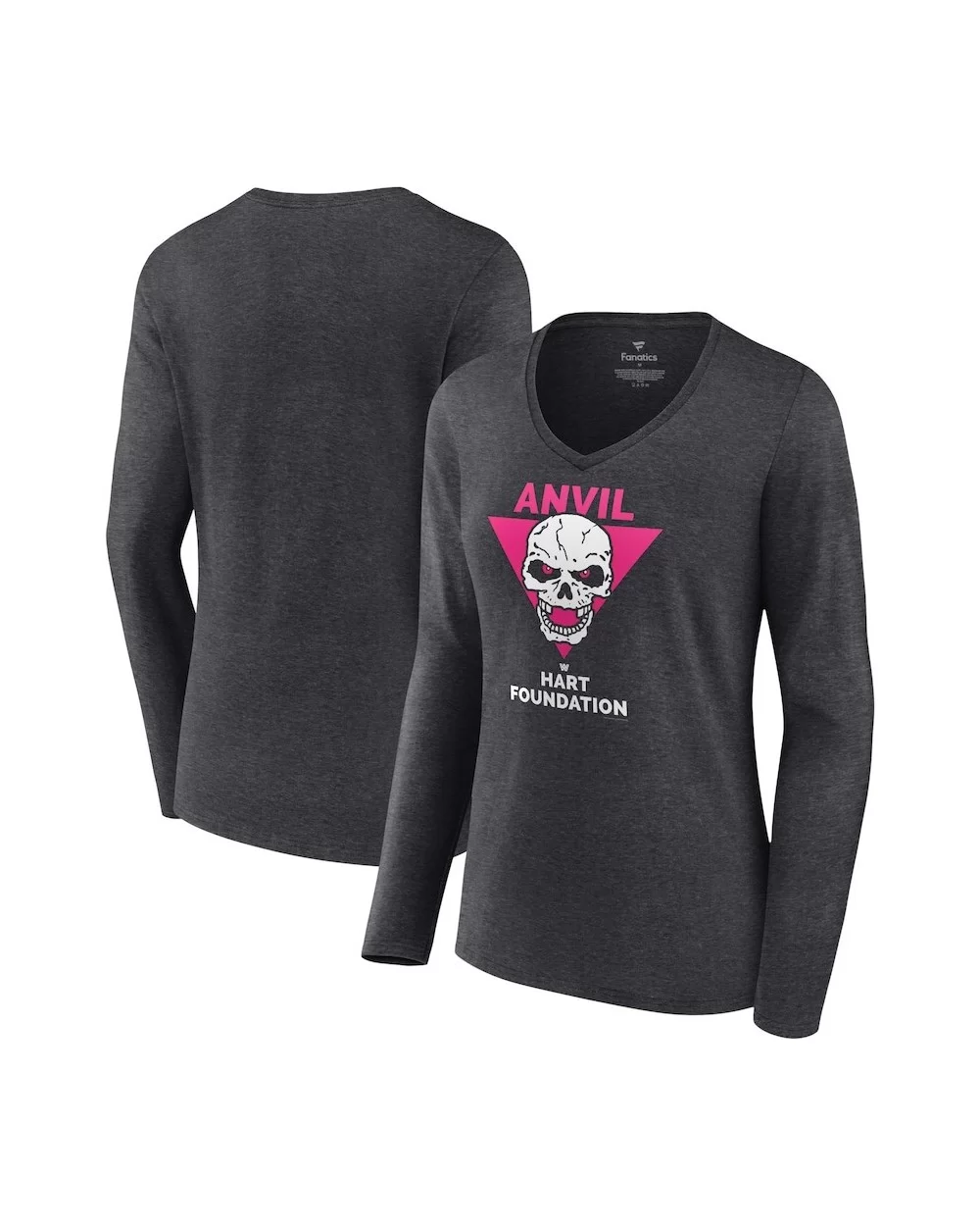 Women's Fanatics Branded Jim Neidhart Charcoal Hart Foundation Retro Long Sleeve V-Neck T-Shirt $10.36 T-Shirts