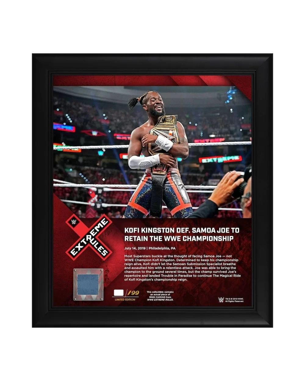 Kofi Kingston WWE Framed 15" x 17" 2019 Extreme Rules Collage with Piece of Match-Used Canvas - Limited Edition of 199 $19.60...