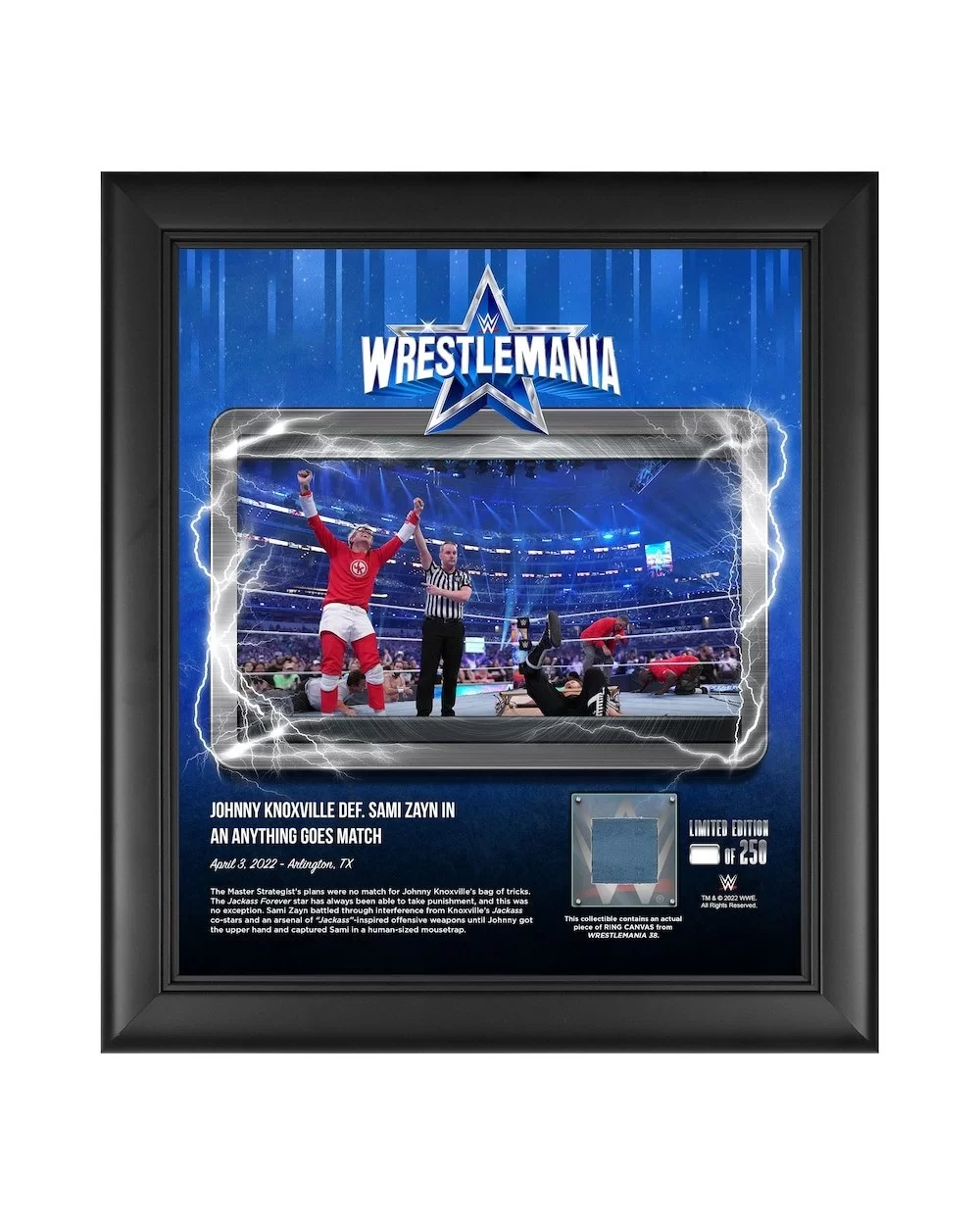 Johnny Knoxville World Wrestling Entertainment Framed 15" x 17" WrestleMania 38 Night 2 Core Frame with a Piece of Match-Used...