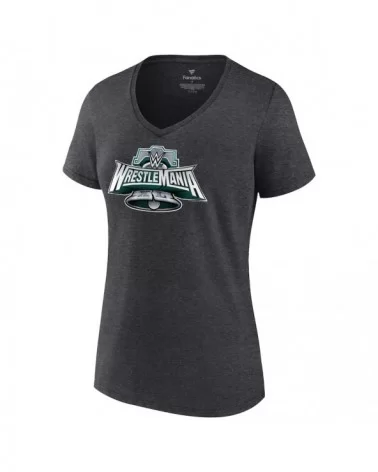 Women's Fanatics Branded Charcoal WrestleMania 40 V-Neck T-Shirt $9.36 T-Shirts