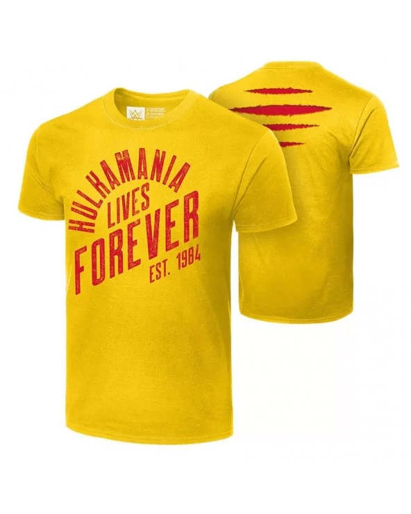 Men's Yellow Hulk Hogan Hulkamania Lives Forever T-Shirt $7.44 T-Shirts