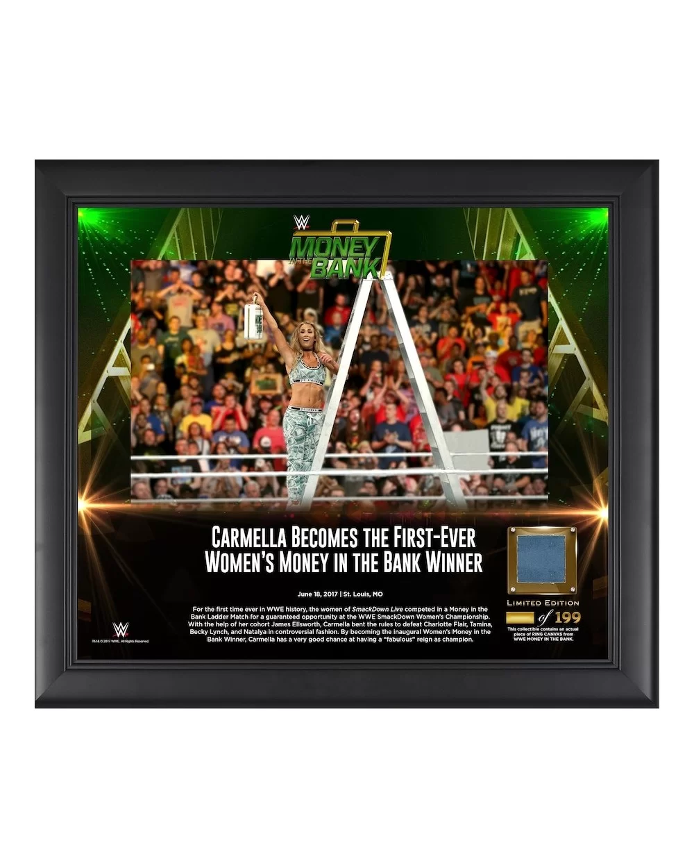 Carmella Framed 15" x 17" 2017 Money In The Bank Collage with a Piece of Match-Used Canvas - Limited Edition of 199 $22.40 Ho...