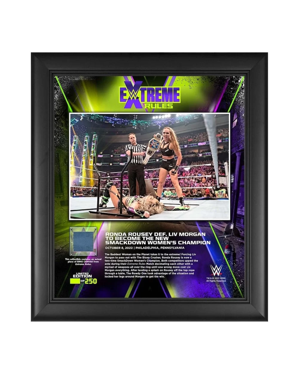 Ronda Rousey Framed 15" x 17" 2022 Extreme Rules Collage with a Piece of Match-Used Canvas - Limited Edition of 250 $19.60 Ho...