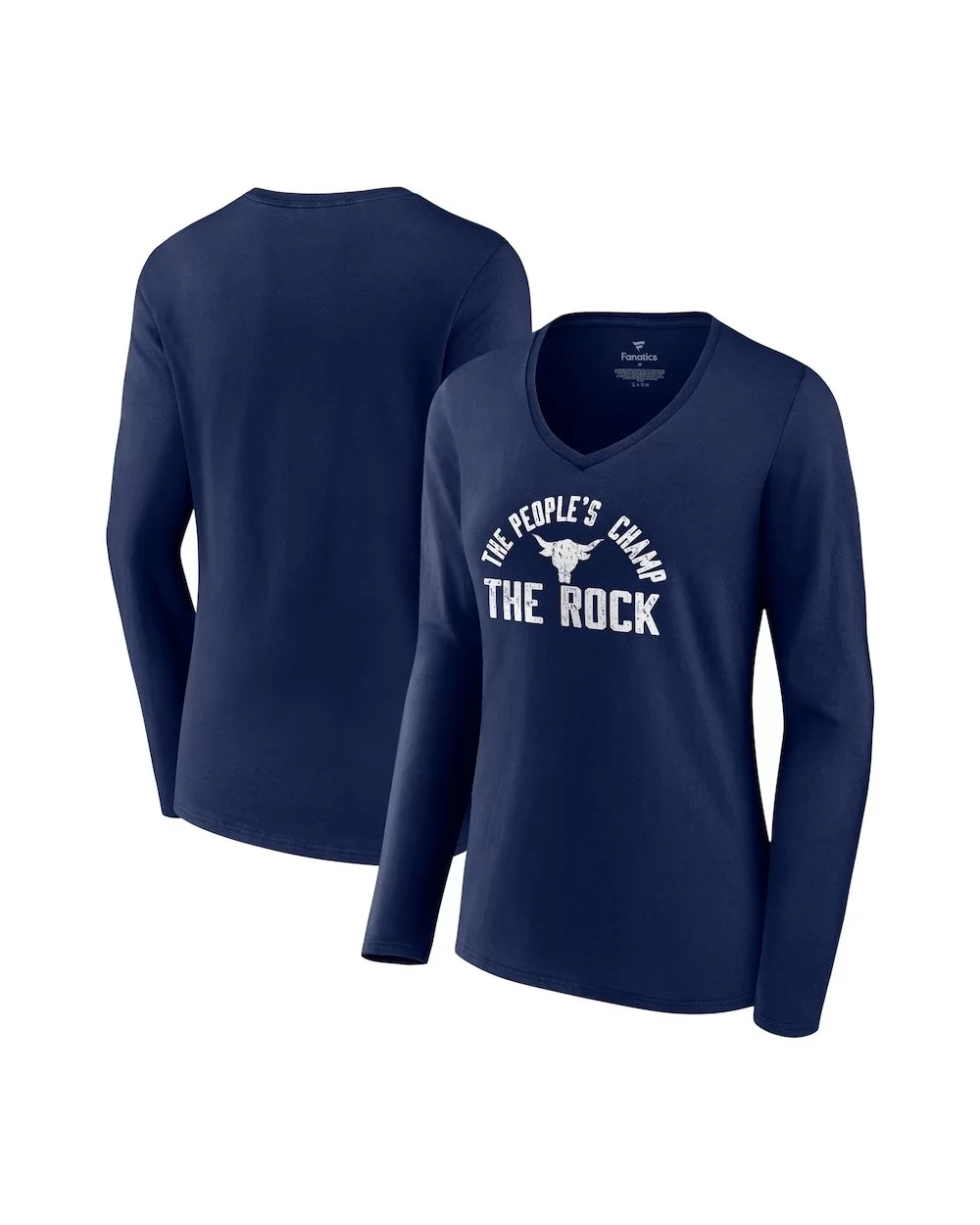 Women's Fanatics Branded Navy The Rock The People's Champ Long Sleeve V-Neck T-Shirt $11.20 T-Shirts