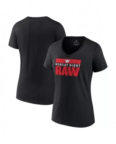 Women's Black RAW Old School Logo V-Neck T-Shirt $7.44 T-Shirts