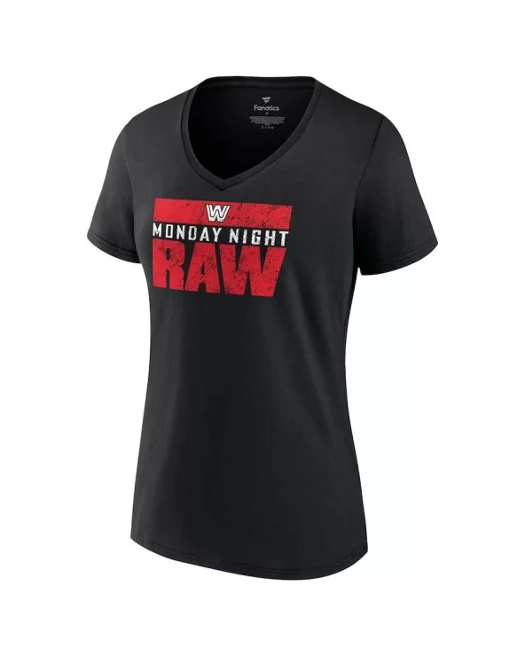 Women's Black RAW Old School Logo V-Neck T-Shirt $7.44 T-Shirts