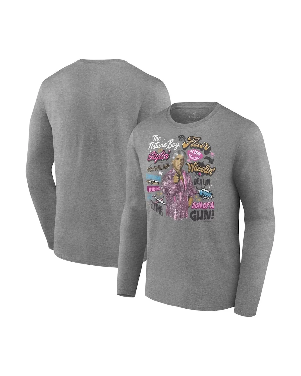 Men's Fanatics Branded Gray Ric Flair Catchphrases Long Sleeve T-Shirt $8.68 T-Shirts