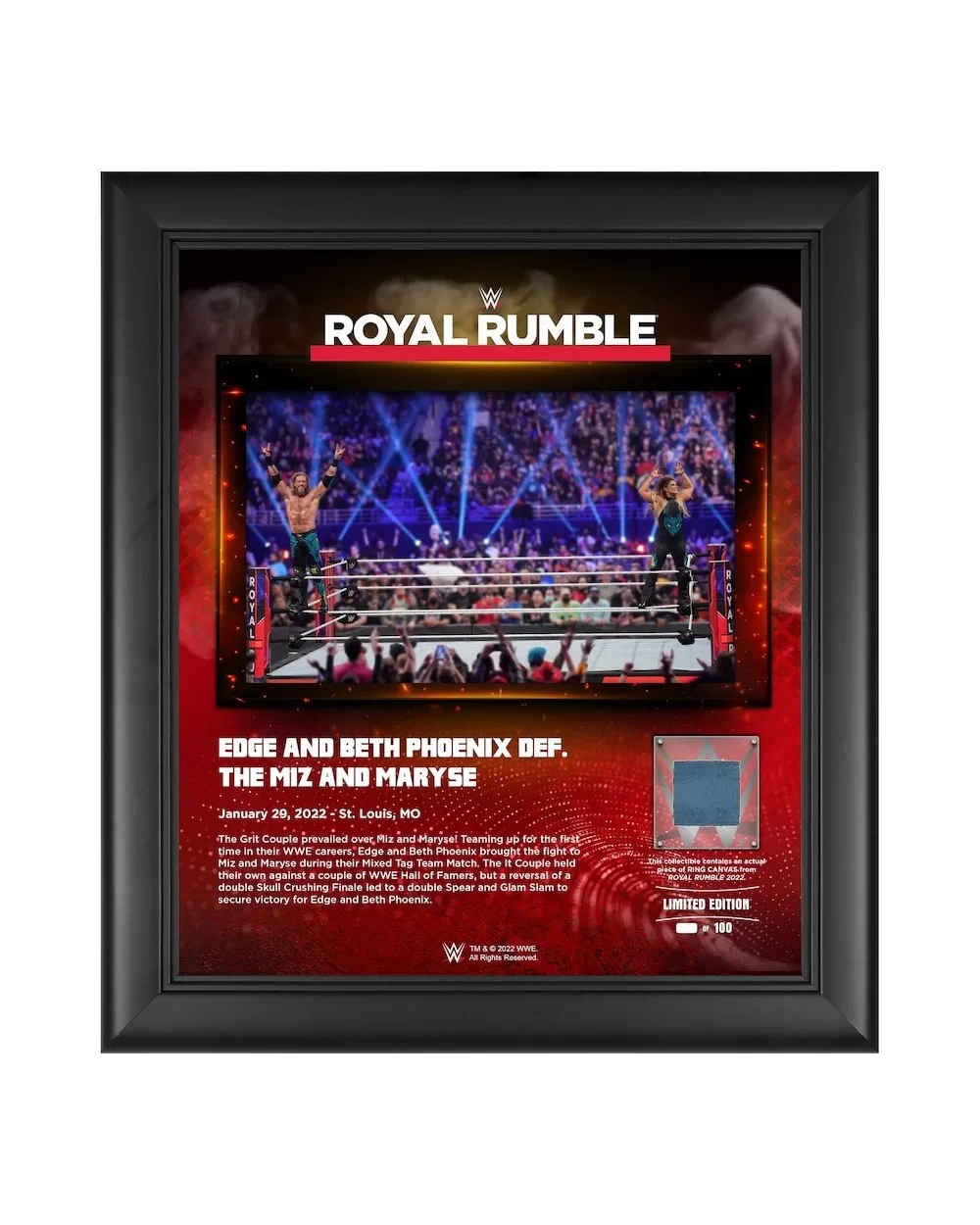Edge & Beth Phoenix WWE Framed 15" x 17" 2022 Royal Rumble Collage with a Piece of Match-Used Canvas - Limited Edition of 100...