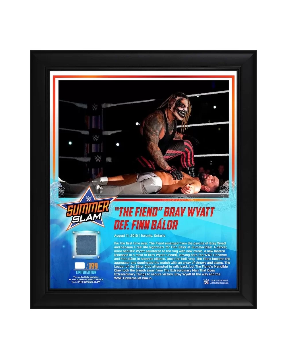 "The Fiend" Bray Wyatt Framed 15" x 17" 2019 SummerSlam Collage with a Piece of Match-Used Canvas - Limited Edition of 199 $2...