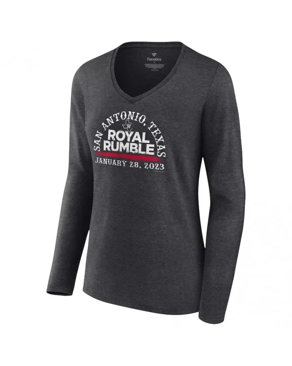 Women's Fanatics Branded Charcoal Royal Rumble 2023 Arch Long Sleeve V-Neck T-Shirt $12.60 T-Shirts