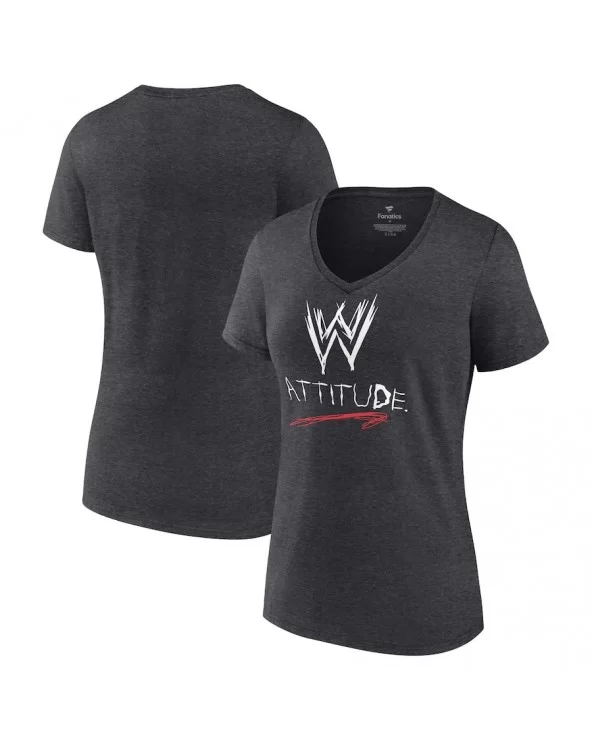 Women's Fanatics Branded Charcoal WWE Attitude Retro Logo V-Neck T-Shirt $8.40 T-Shirts