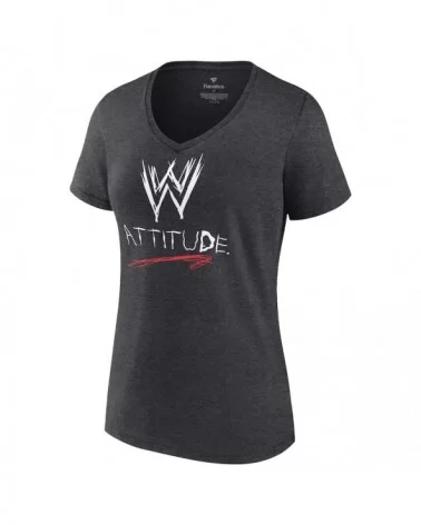 Women's Fanatics Branded Charcoal WWE Attitude Retro Logo V-Neck T-Shirt $8.40 T-Shirts