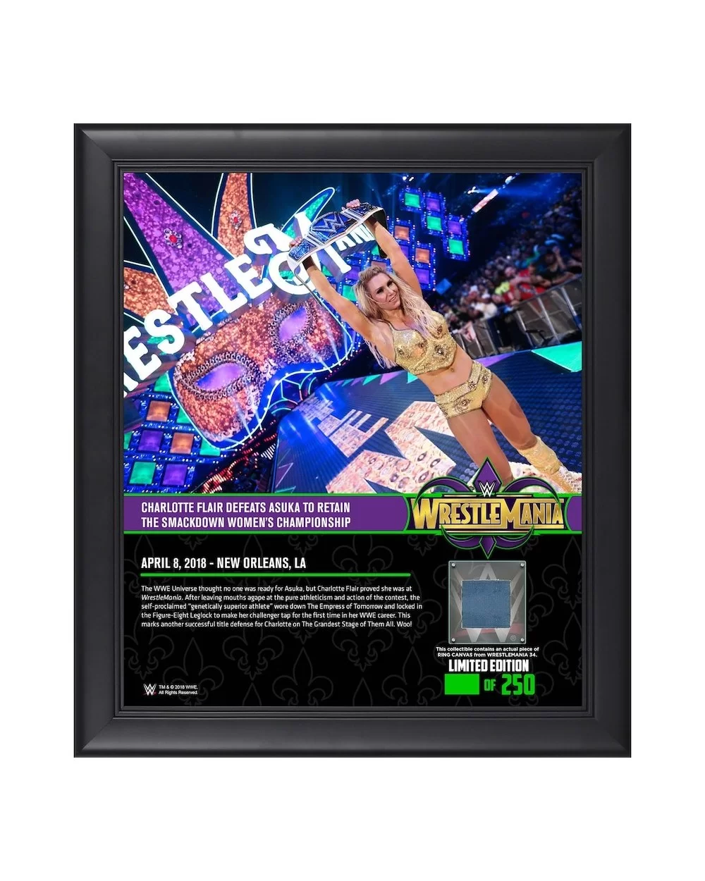 Charlotte Flair Framed 15" x 17" WrestleMania 34 Collage with a Piece of Match-Used Canvas - Limited Edition of 250 $21.84 Co...
