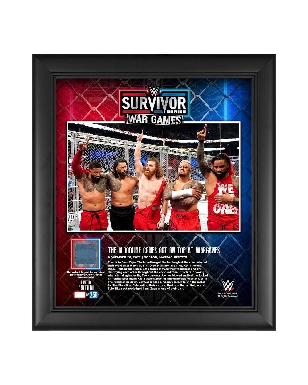 The Bloodline Framed 15" x 17" 2022 Survivor Series War Games Collage with a Piece of Match-Used Canvas - Limited Edition of ...