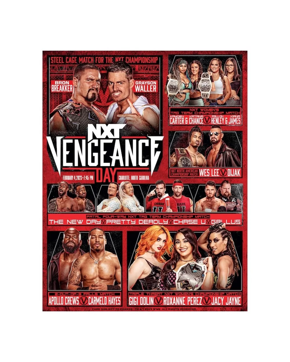 WWE NXT Vengeance Day 2023 11" x 14" Fight Poster Photograph $3.72 Collectibles