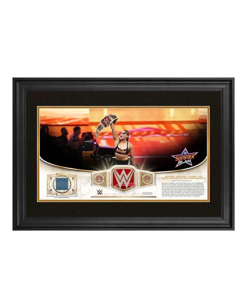 Ronda Rousey WWE Framed 10" x 18" 2018 SummerSlam Golden Moments Collage with a Piece of Match-Used Canvas - Limited Edition ...