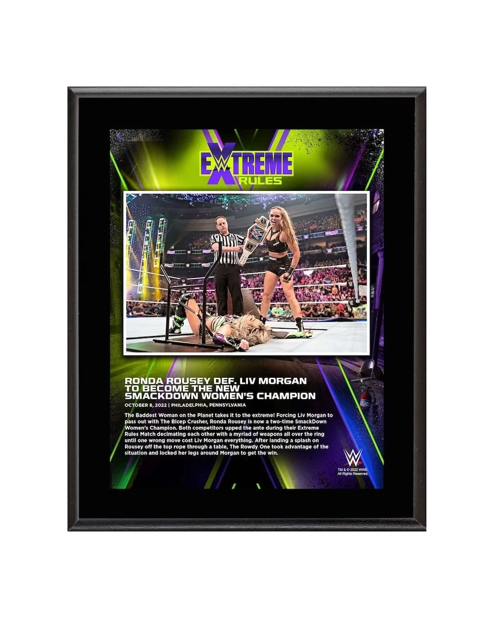 Ronda Rousey 10.5" x 13" 2022 Extreme Rules Sublimated Plaque $9.84 Collectibles