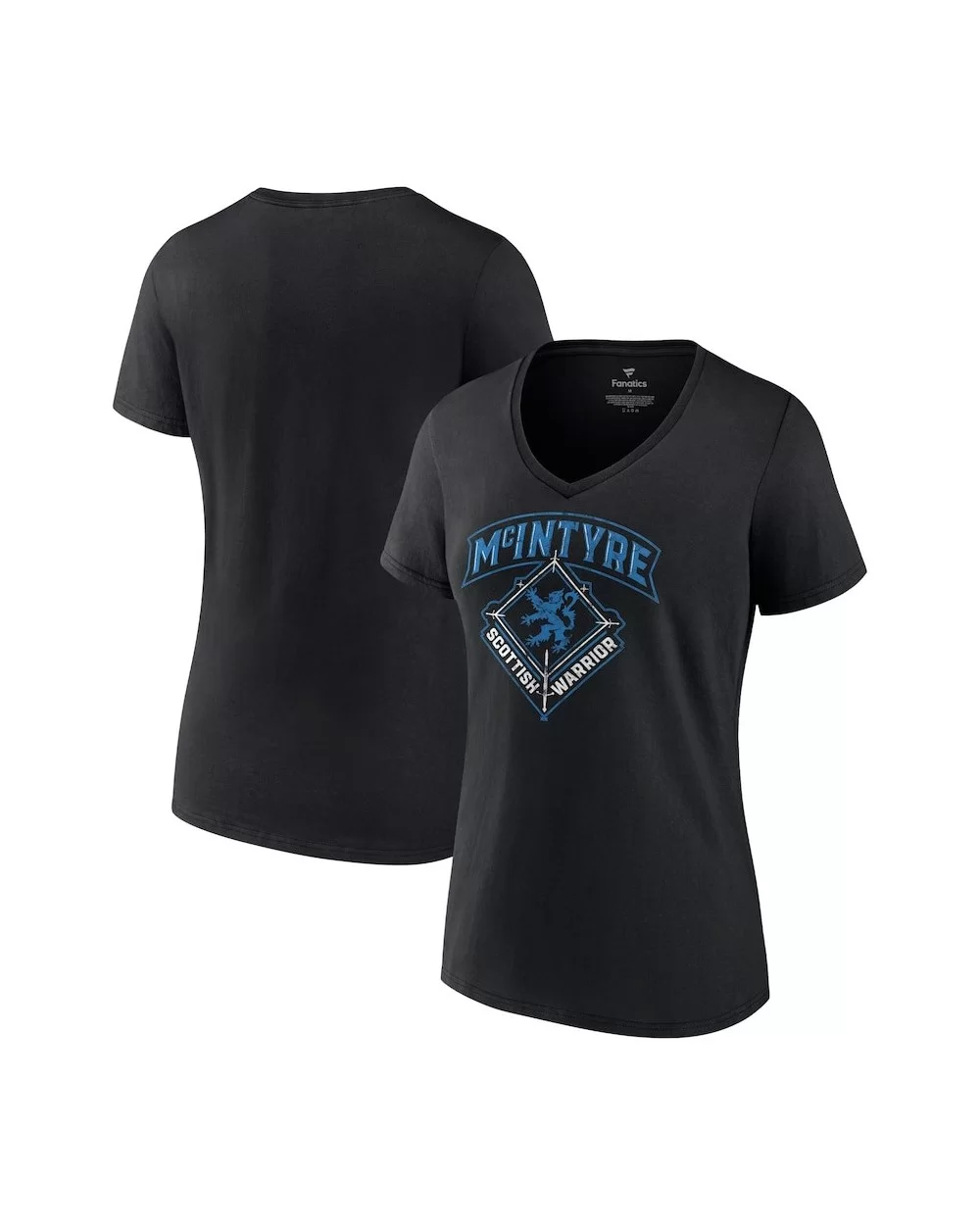 Women's Black Drew McIntyre Scottish Warrior V-Neck T-Shirt $9.36 T-Shirts