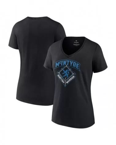 Women's Black Drew McIntyre Scottish Warrior V-Neck T-Shirt $9.36 T-Shirts