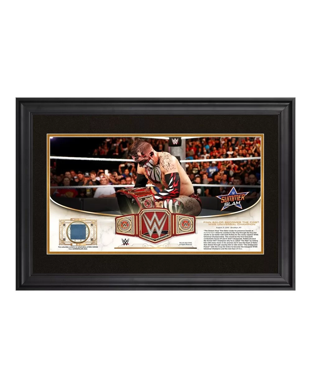 Finn Balor WWE Golden Moments Framed 10" x 18" 2016 SummerSlam Collage with a Piece of Match-Used Canvas - Limited Edition of...