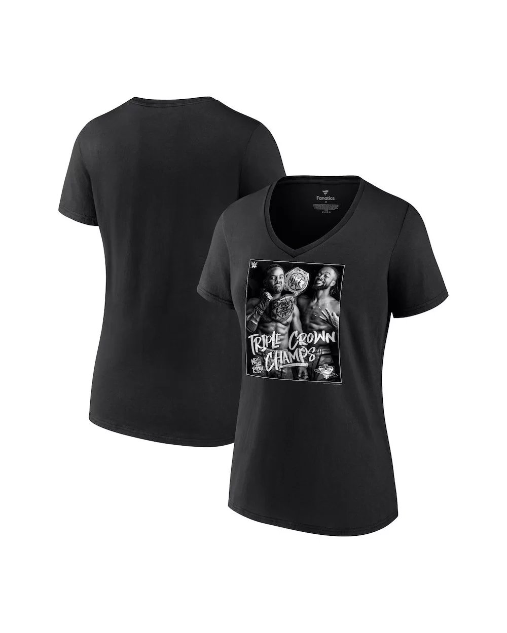 Women's Fanatics Branded Black The New Day Triple Crown Champs Photo V-Neck T-Shirt $10.08 T-Shirts