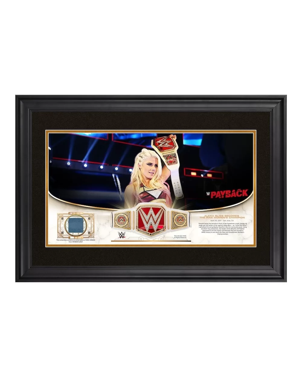 Alexa Bliss WWE Golden Moments Framed 10" x 18" 2017 Payback Collage with a Piece of Match-Used Canvas - Limited Edition of 2...