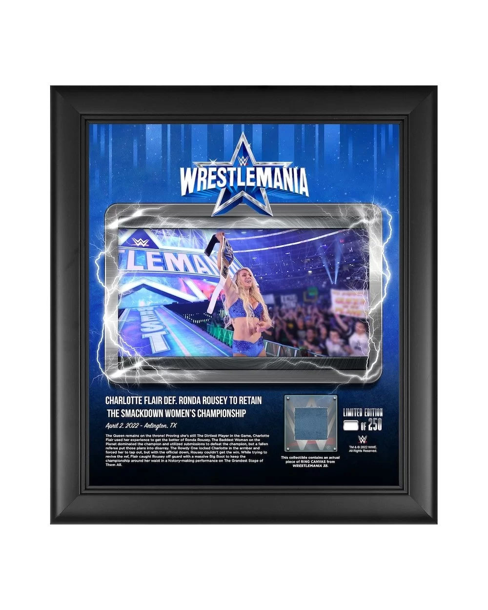 Charlotte Flair WWE Framed 15" x 17" WrestleMania 38 Night 1 Core Frame with a Piece of Match-Used Canvas - Limited Edition o...