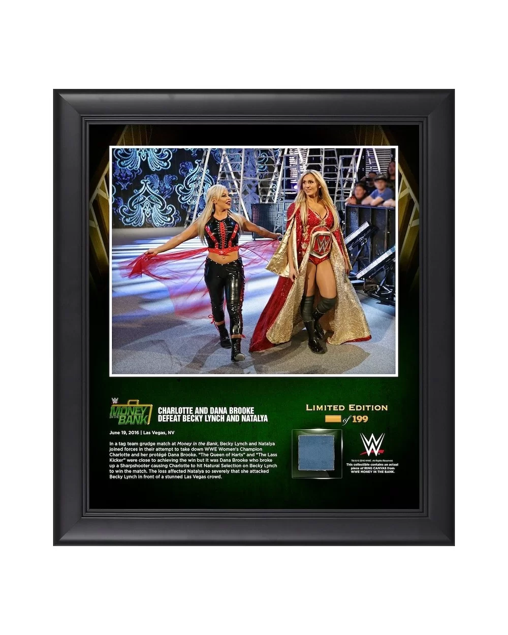 Charlotte Flair & Dana Brooke Framed 15" x 17" 2016 Money In The Bank Collage with a Piece of Match-Used Canvas - Limited Edi...